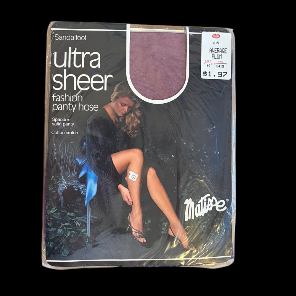 Matisse 80s Vintage Ultra Sheer Sandalfoot Spandex Plum Pantyhose Sz Average